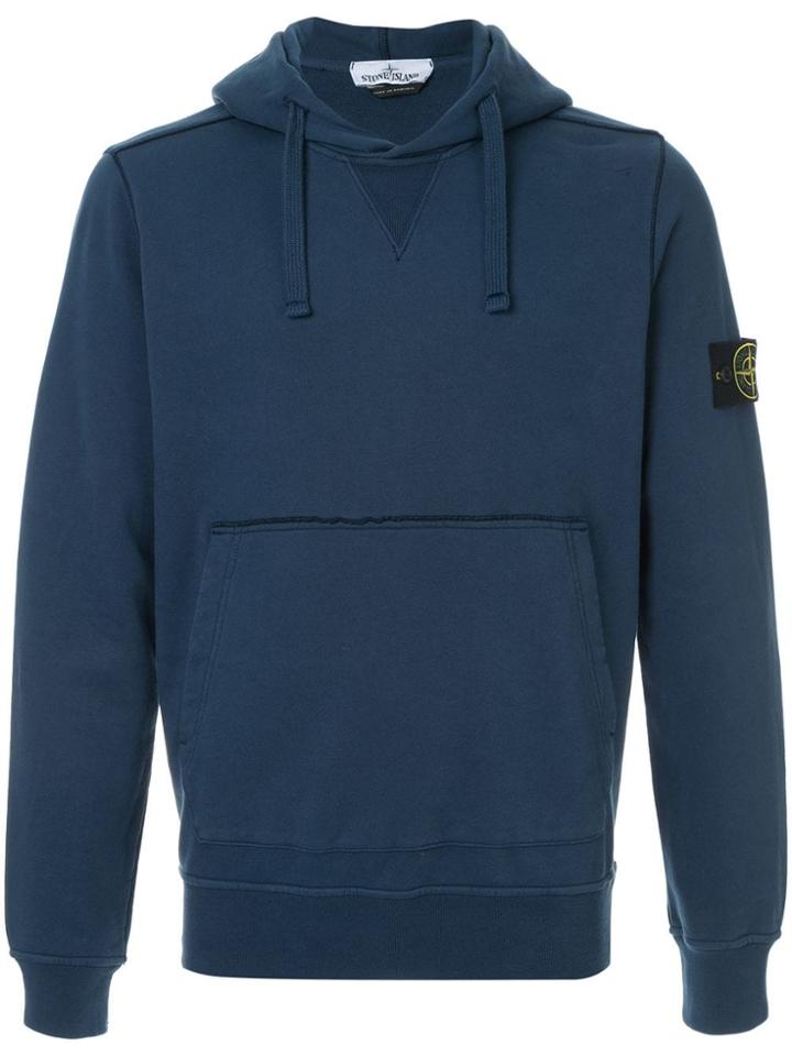 Stone Island Logo Badge Hoodie - Blue