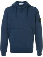 Stone Island Logo Badge Hoodie - Blue