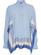 Burberry Monogram Print Trim Silk Shirt - Blue