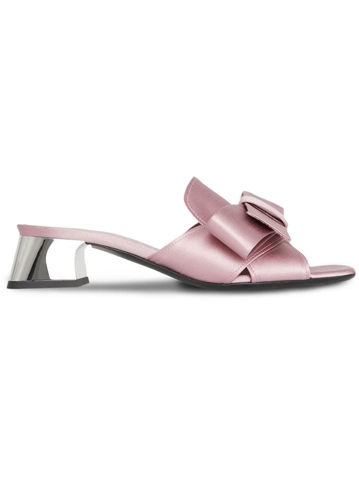 Burberry Bow Detail Satin Block-heel Mules - Pink & Purple