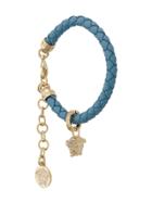 Versace Medusa Charm Leather Bracelet - Blue