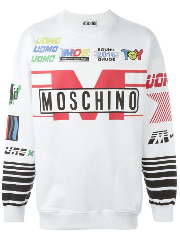 Moschino Racing Print Sweatshirt, Men's, Size: 44, White, Polyester/cotton