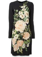 Dolce & Gabbana Rose Print Midi Dress, Women's, Size: 44, Black, Viscose/silk/spandex/elastane