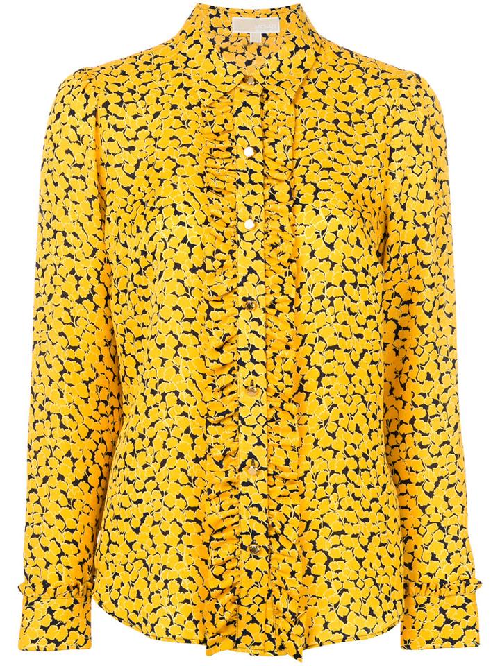 Michael Michael Kors - Floral Print Shirt - Women - Silk - 6, Yellow/orange, Silk