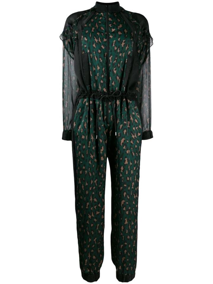 Sacai Leopard Print Chiffon Jumpsuit - Green