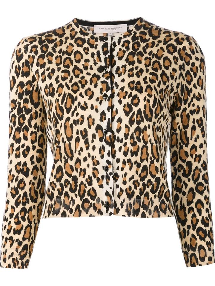Carolina Herrera Cheetah Print Cardigan, Women's, Size: Small, Brown, Virgin Wool