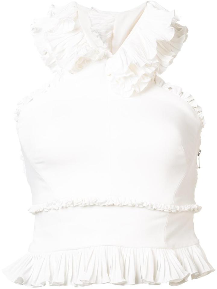 Antonio Berardi Ruffle Cropped Top, Women's, Size: 40, White, Rayon/spandex/elastane