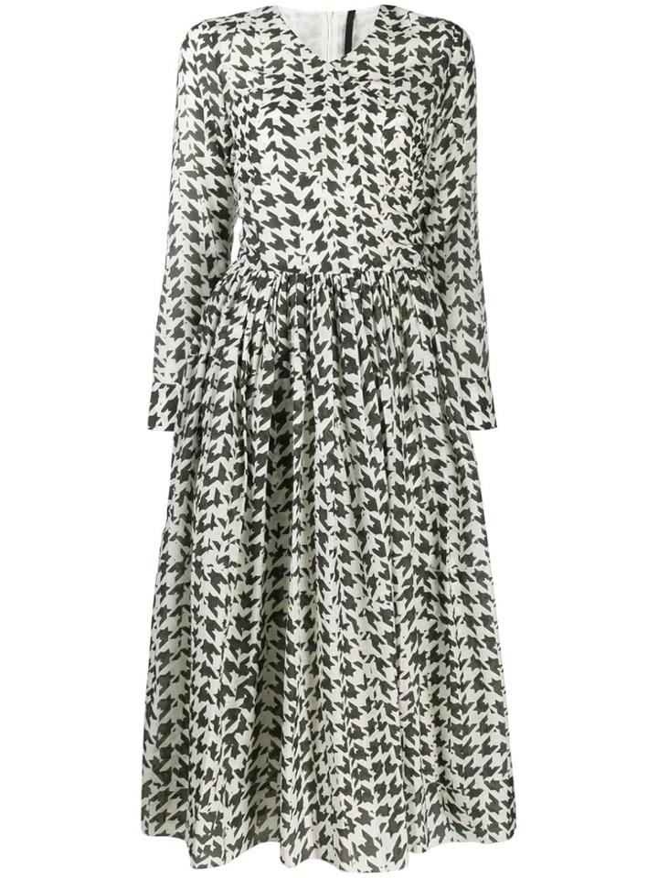 Sara Lanzi Houndstooth Print Dress - White
