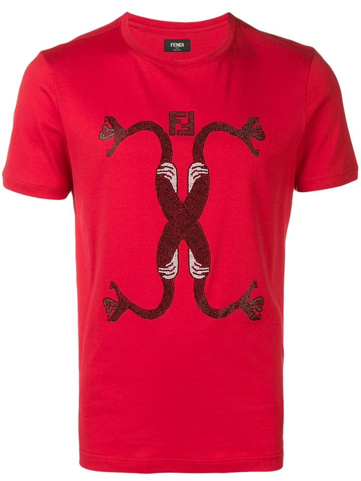 Fendi Crystal Snake T-shirt - Red