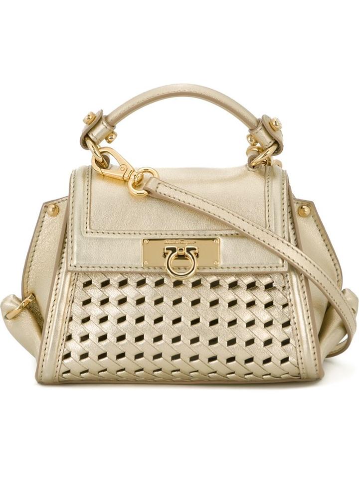 Salvatore Ferragamo Sofia Woven Tote, Women's, Grey, Leather