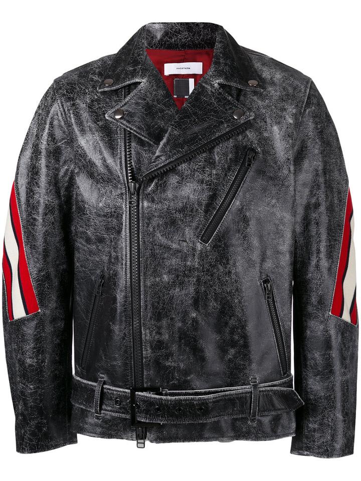Facetasm - Stripe Panel Jacket - Men - Calf Leather/cupro/wool - 3, Black, Calf Leather/cupro/wool