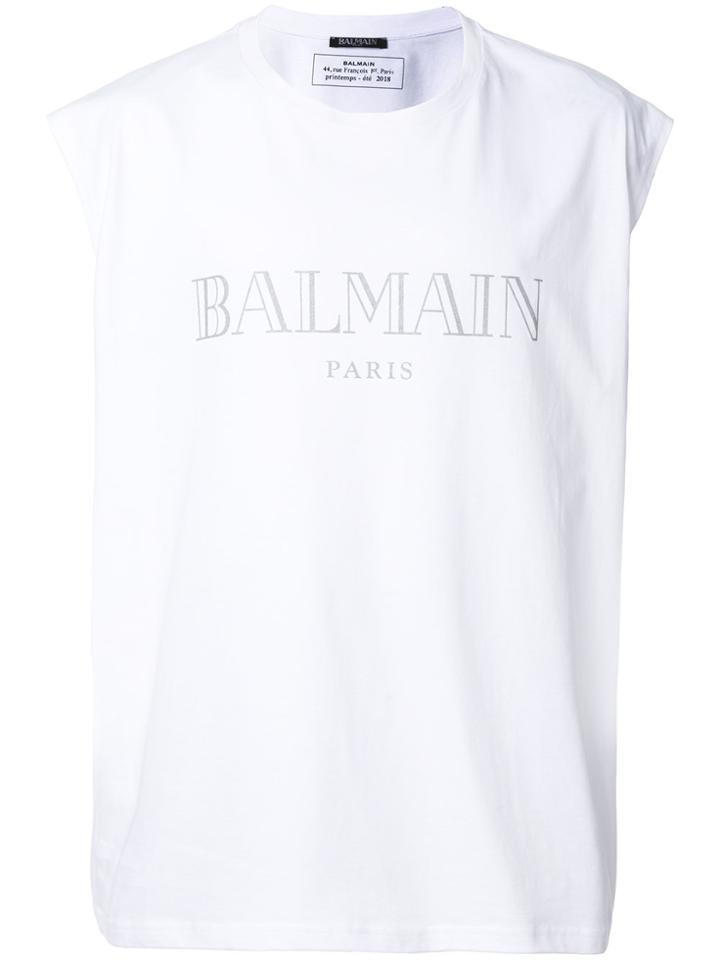 Balmain Logo Sleeveless T-shirt - White