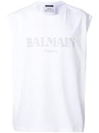 Balmain Logo Sleeveless T-shirt - White