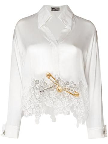 Versace Vintage Safety Pins Lace Shirt - White