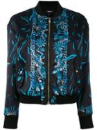 Versus Floral Print Bomber Jacket, Women's, Size: 42, Black, Cotton/polyester/spandex/elastane/wool