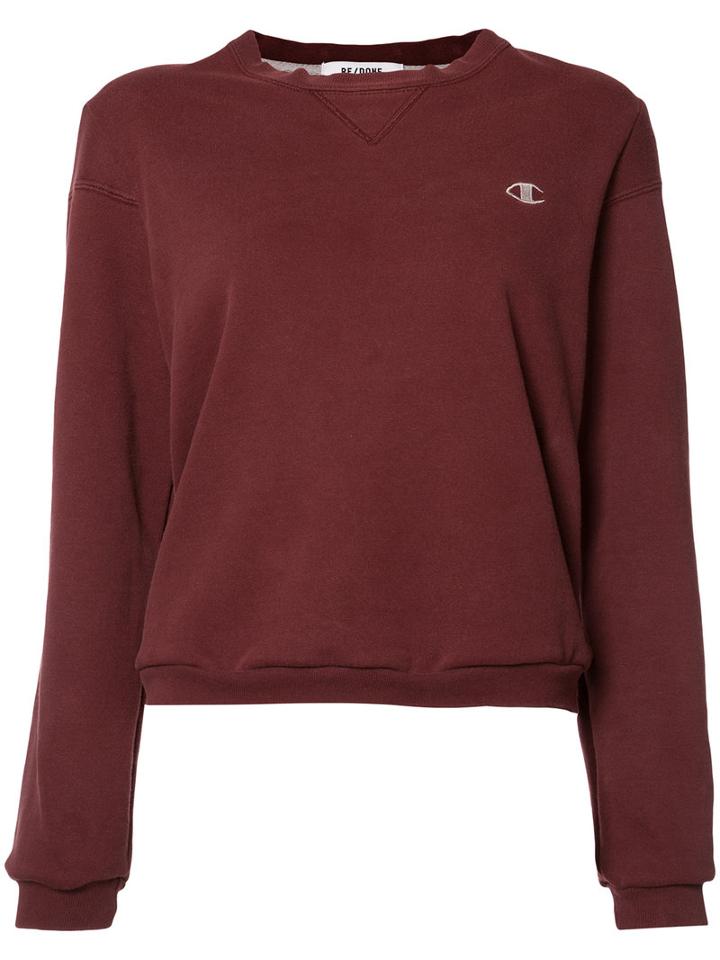 Re/done Crewneck C Logo Sweater, Women's, Size: Medium/large, Red, Polyester/cotton
