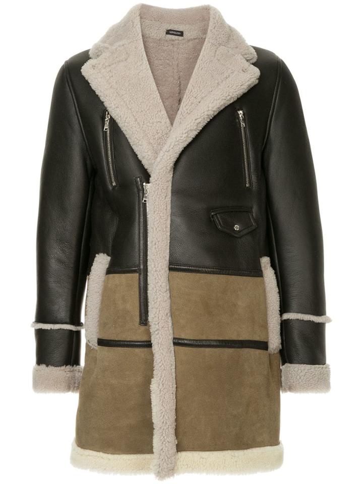 Loveless Colour Block Shearling Coat - Black