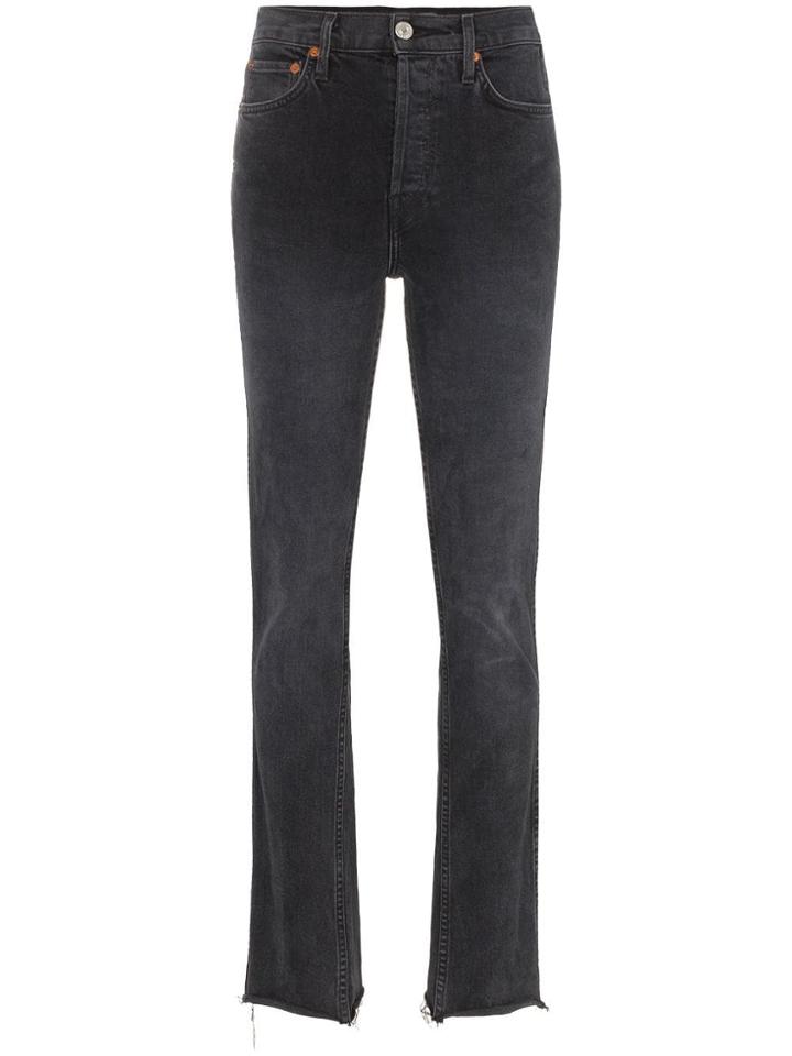 Re/done Distressed Cuff Straight Leg Jeans - Black
