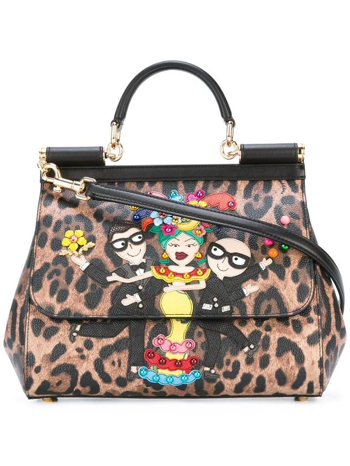 Dolce & Gabbana Sicily Designer's Patch Tote, Women's, Black, Leather