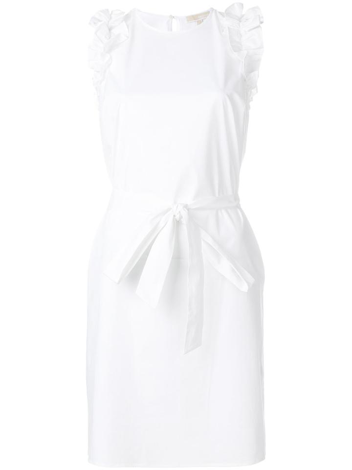 Michael Michael Kors Belted Ruffle-sleeve Dress - White