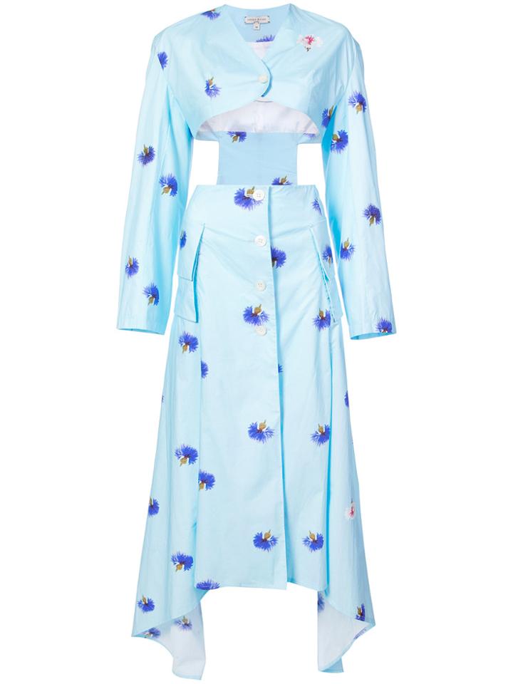 Natasha Zinko Printed Cutout Buttondown Maxi Dress - Blue