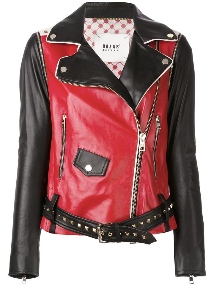 Bazar Deluxe - Contrast Biker Jacket - Women - Leather - 44, Black, Leather
