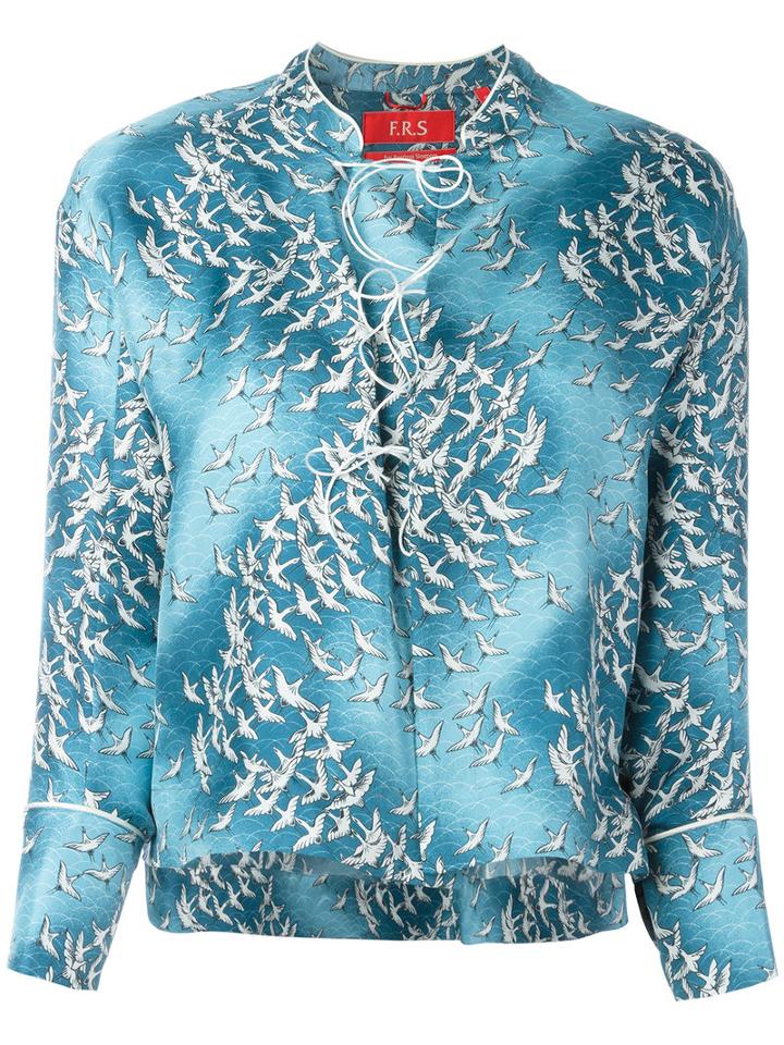 F.r.s For Restless Sleepers Birds Print Jacket, Women's, Blue, Silk