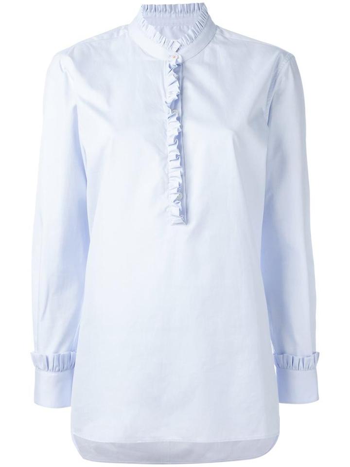 Chinti And Parker Frilled Placket Shirt, Women's, Size: Small, Blue, Cotton