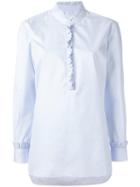 Chinti And Parker Frilled Placket Shirt, Women's, Size: Small, Blue, Cotton