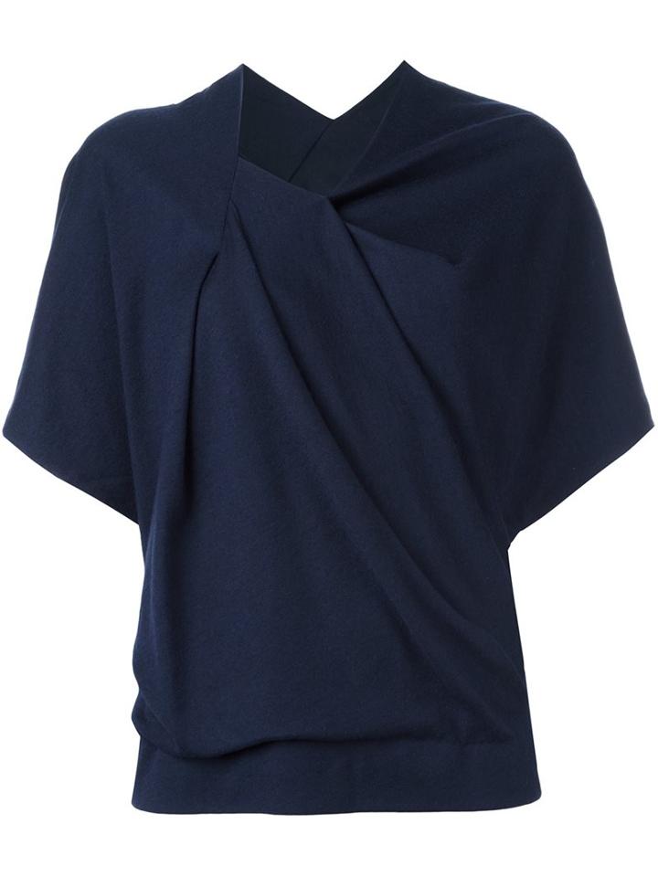 Chalayan Geometric Neckline Top, Women's, Size: 42, Blue, Wool