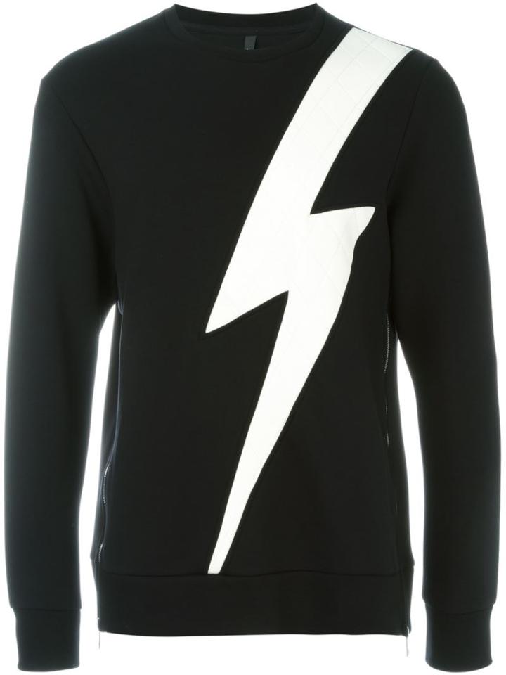 Neil Barrett Lightning Bolt Patch Sweatshirt, Men's, Size: Large, Black, Lyocell/cotton/viscose/polyurethane