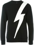 Neil Barrett Lightning Bolt Patch Sweatshirt, Men's, Size: Large, Black, Lyocell/cotton/viscose/polyurethane