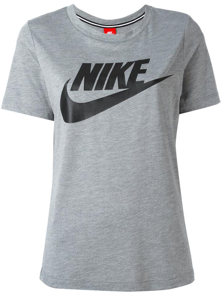 Nike Logo Print T-shirt, Women's, Size: Large, Grey, Polyester/modal