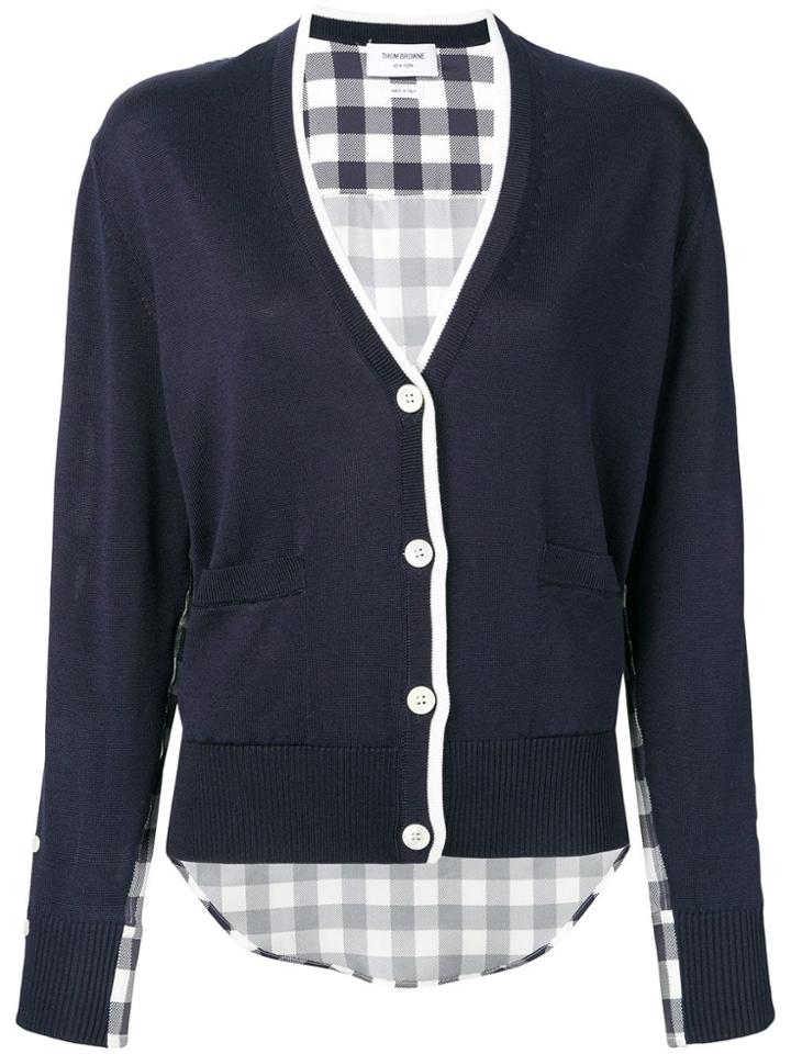 Thom Browne Half-&-half Gingham Silk Cardigan - Blue