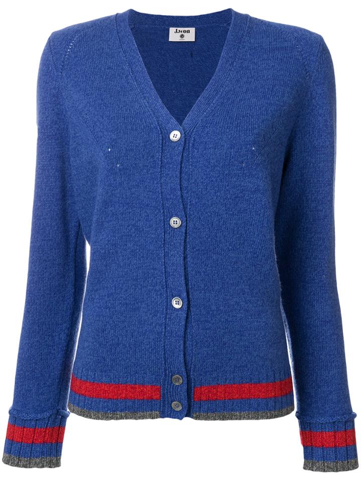 J.won Stripe Detail V-neck Cardigan - Blue