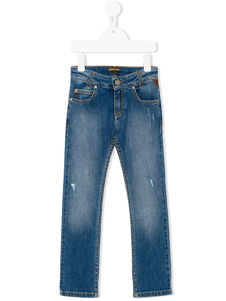 Roberto Cavalli Kids - Slim-fit Jeans - Kids - Cotton/leather/polyester/spandex/elastane - 8 Yrs, Blue