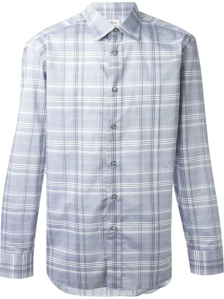 Brioni Checked Shirt, Men's, Size: Xxxl, Grey, Cotton