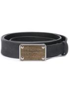 Dolce & Gabbana Metallic Logo Plaque Belt, Men's, Size: 85, Black, Leather