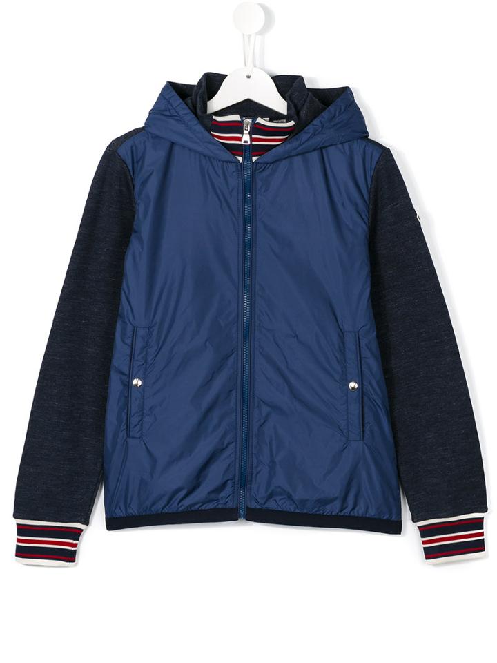 Moncler Kids Tonal Bi-texture Hooded Jacket, Boy's, Size: 14 Yrs, Blue