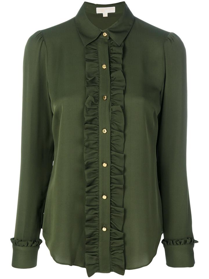 Michael Michael Kors - Ruffle Trim Shirt - Women - Silk - 6, Green, Silk