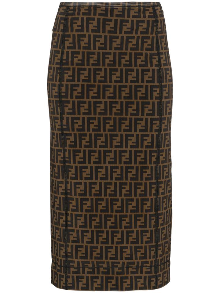 Fendi Logo Print Pencil Skirt - Brown