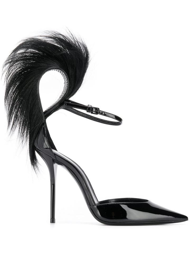 Saint Laurent Jamie Fur-trim Patent Pumps - Black