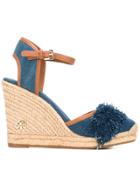 Tory Burch Denim Wedge Sandals - Blue