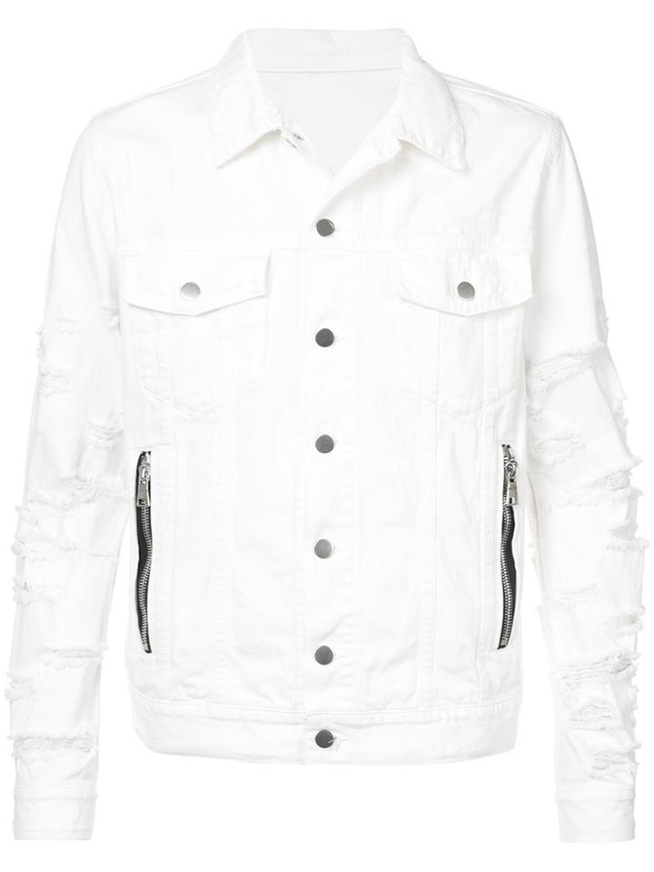 Balmain Distressed Denim Jacket - White