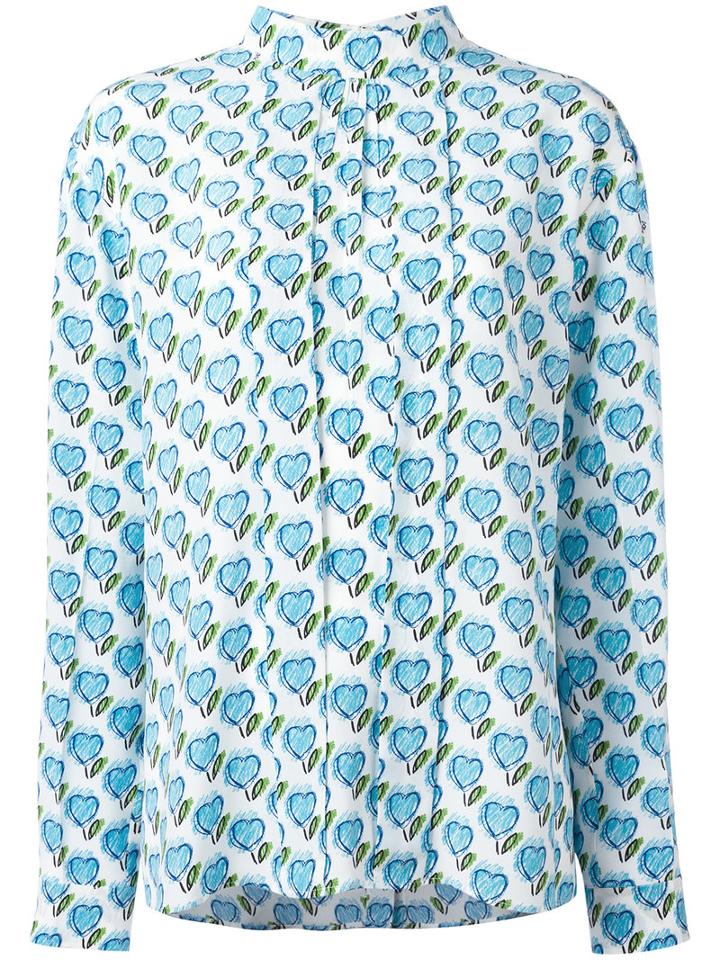 Prada Heart Print Shirt, Women's, Size: 40, White, Silk