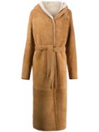 Liska Teddy Hooded Longline Coat - Brown