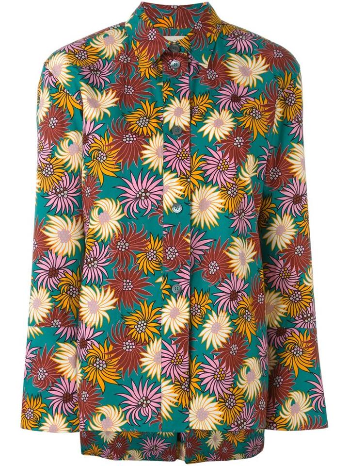 Marni Floral Print Bell Sleeve Shirt