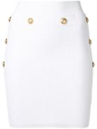 Balmain Gold-tone Button Detail Knit Skirt - White
