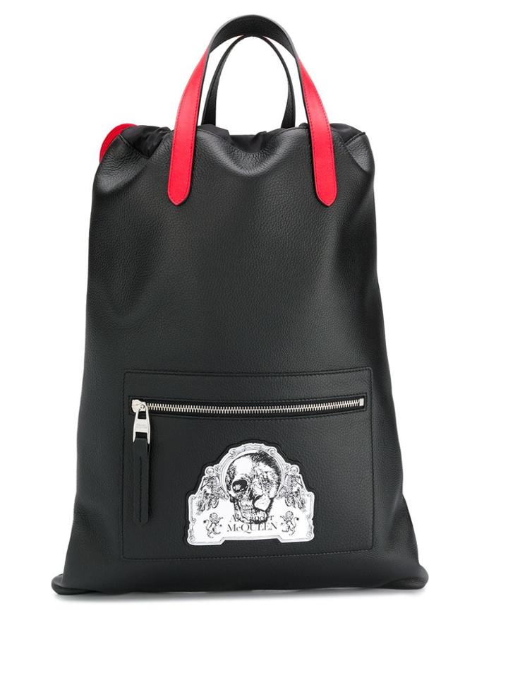 Alexander Mcqueen Skull Patch Drawstring Backpack - Black