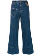 Stella Mccartney - Stud Detail Cropped Flare Jeans - Women - Cotton/acrylic/polyester/metallic Fibre - 29, Blue, Cotton/acrylic/polyester/metallic Fibre